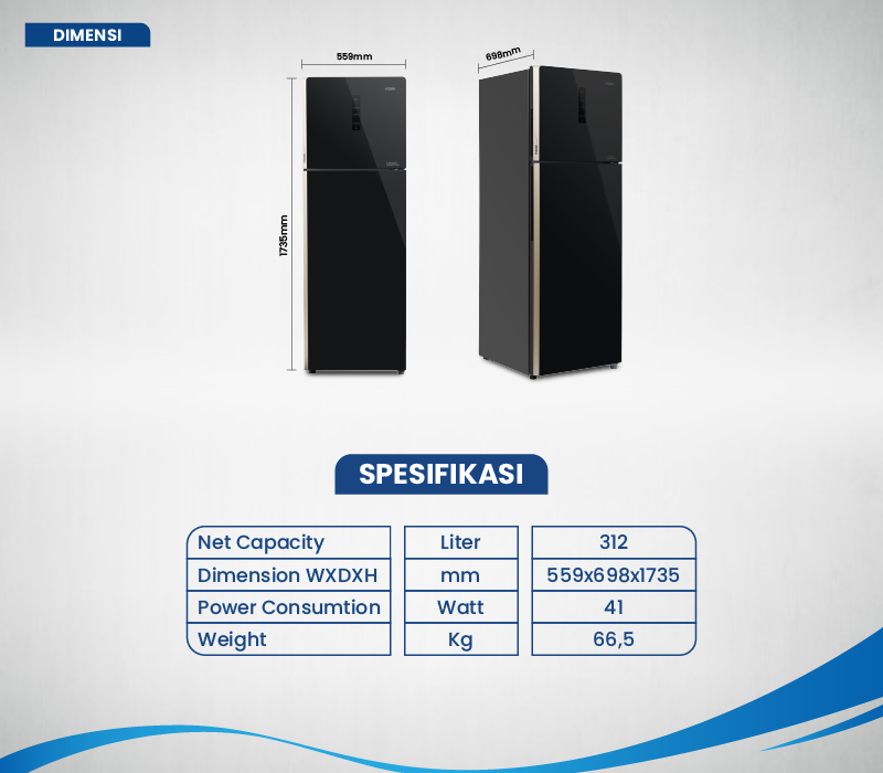 Kulkas AQUA Elektronik AQR-405IG(BK) Dimensi WxDxH 559x698x1735
